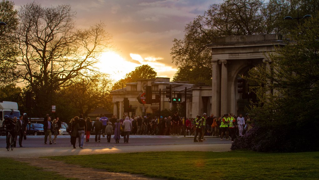 Brilliant sunset. Inline skaters taking to the streets. The music was POUNDING!