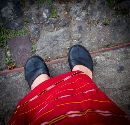 My New Handwoven, Bright Red Skirt and Cobblestone Streets, Antigua, Guatemala